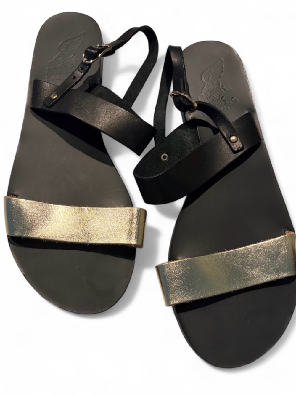 NWOT Ancient Greek Sandals Clio Leather Black & Gold Womens Size 41 EU